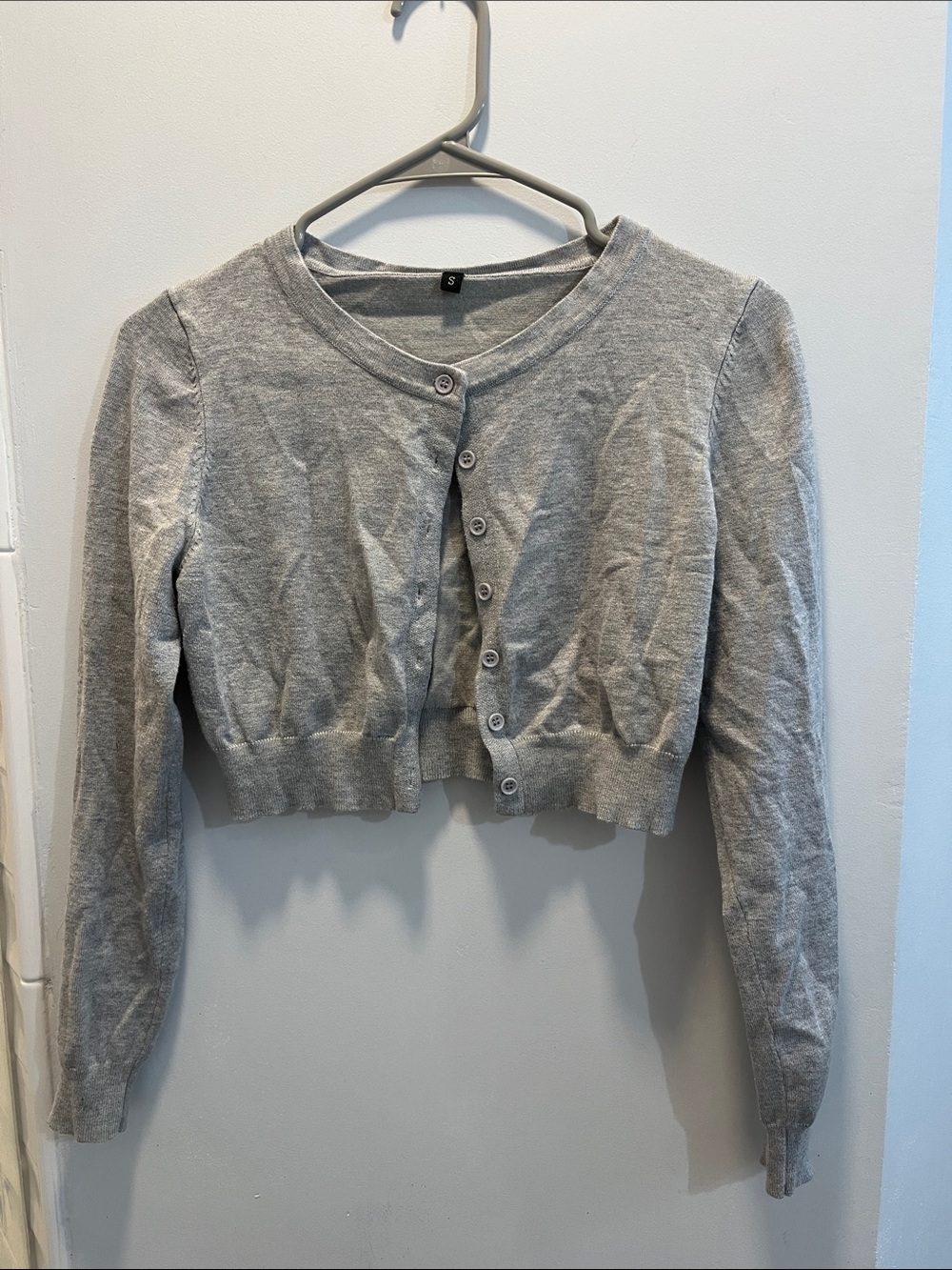 Amazon Gray Cropped Button-Front Women's Cardigan